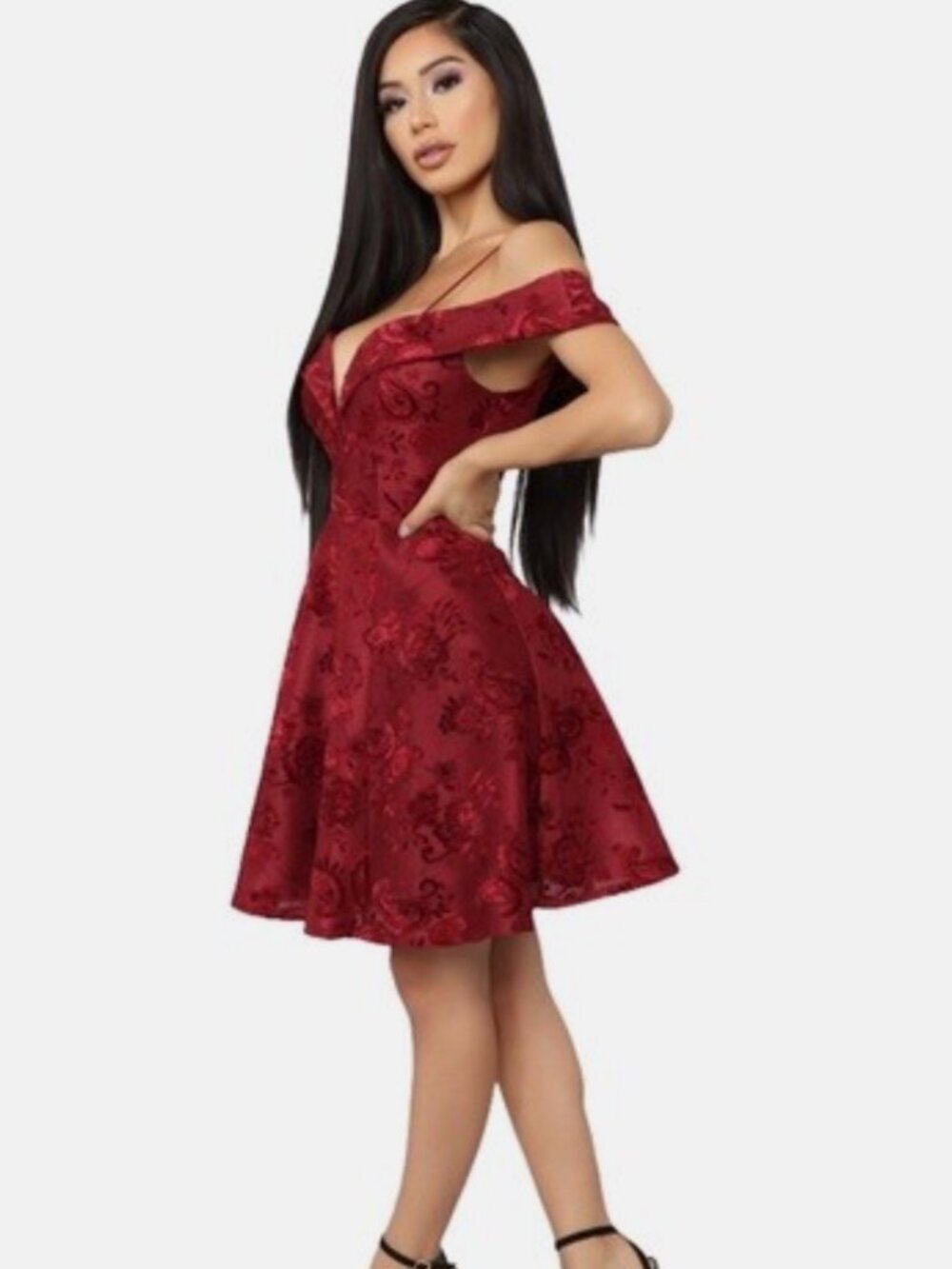 Fashion Nova Royal Affair Dress in Burgundy